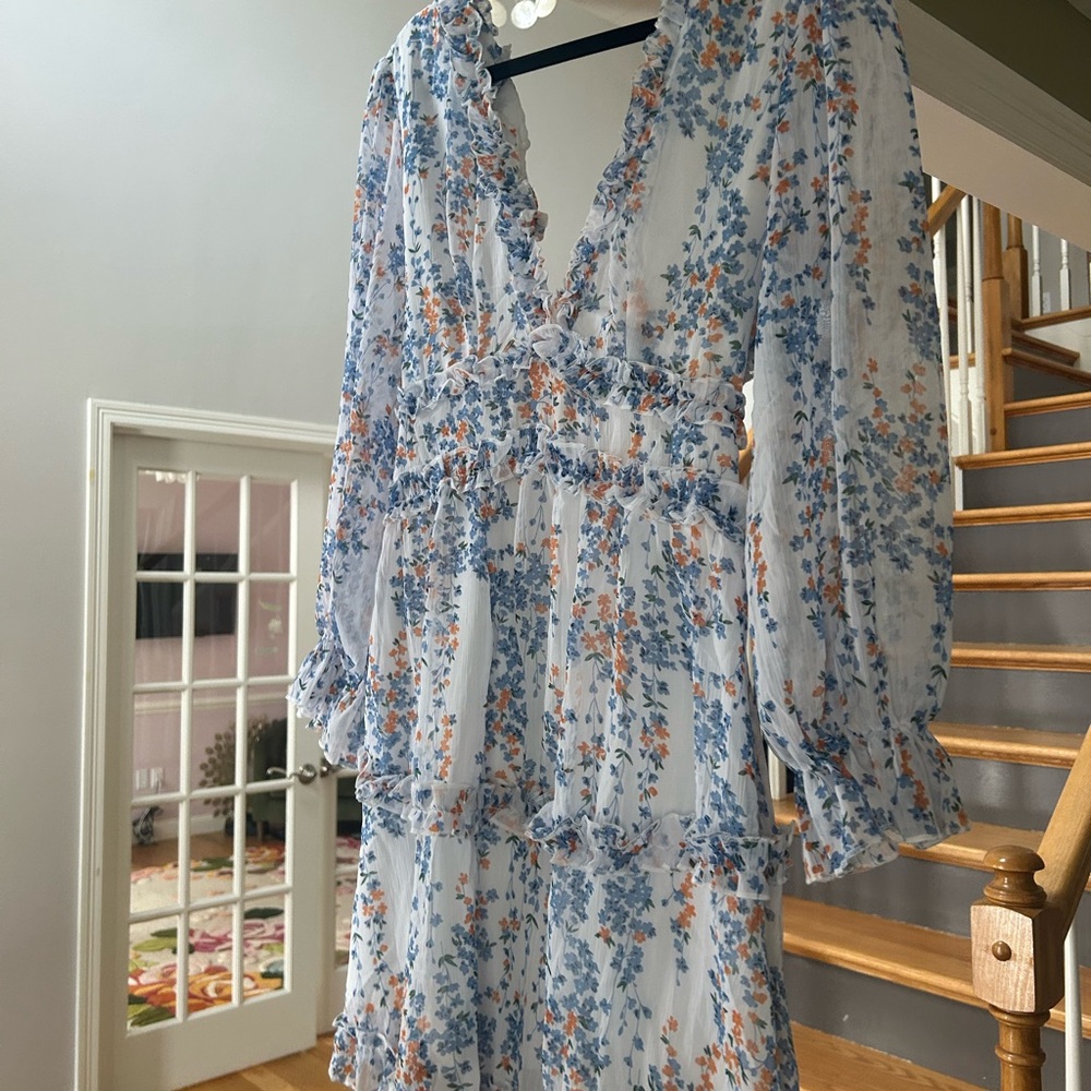Floral Blue and Orange Women's Dress